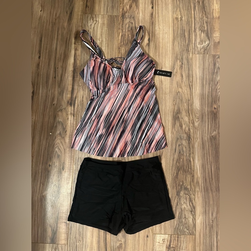 Two Piece Tankini Swimsuit Swim Top with Boy short shorts XL - Picture 6 of 8